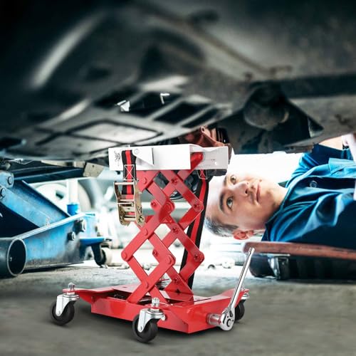 450 lbs Heavy-Duty Transmission Jack - Auto Repair Lifting Floor Jack for Effortless Vehicle Maintenance and Smooth Transmission Replacement - color: Red