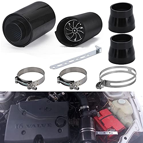 PTNHZ Universal 3" Racing Carbon Fiber Cold Feed Induction Kit Air Intake Kit Air Filter Box With Fan - size: With Fun