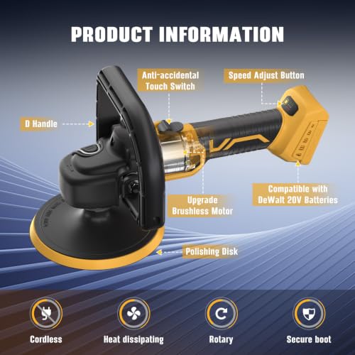 Rotary Buffer Polisher Kit 7 Inch/6 Inch for Dewalt 20V Battery (Tool Only) - color: Yellow