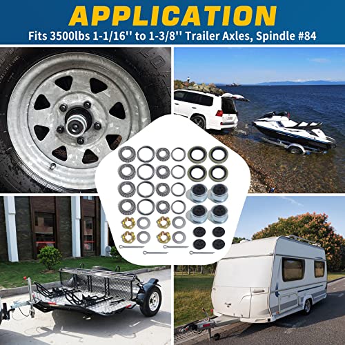 4Sets L68149 L44649 Trailer Hub Bearings Kit for 3500 lb #84 Axle - color: KIT#2-2 (4Set L68149 L44649 Bearings Kit + Nuts)