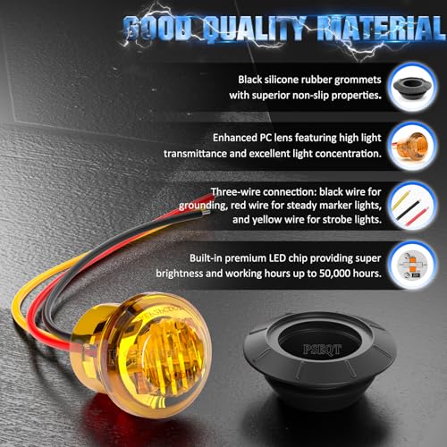 PSEQT 20Pcs 3/4" Strobe Flash+Steady Marker Lights Dual Function Amber LED Trailer Side Clearance Tail Round Lights 12V Turn Signal Warning Waterproof Lamps for Trailer Truck Bus ATV UTV Van RV - color: Amber