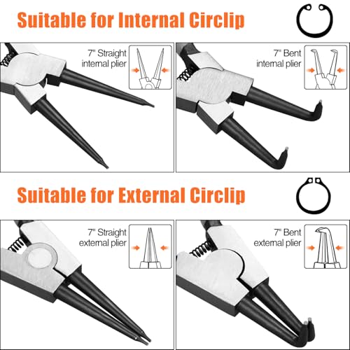4pcs 7in Snap Ring Pliers, 7/128in Small Tips - color: 4pcs Small Tip Snap Ring Pliers