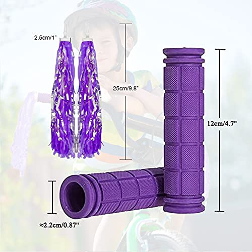 Bike Handlebar Grips with Tassel for Girls Boys and Kids - color: Purple & Streamers