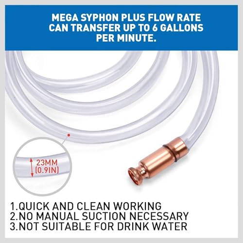 HORUSDY Diesel Mechanical Gas Siphon 10FT Multi-Purpose Super Easy Siphon Pump,3/4" Valve Virgin Grade Tubing Safe - size: 3/4" - 10FT