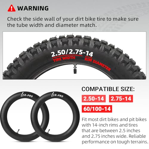 AR-PRO (2-Pack) 2.5/2.75-14” Replacement Dirt Bike Inner Tubes - 60/100-14” Tire Tubes for 50cc to 160cc Dirt and Pit Bikes - Compatible with Apollo RFZ, Atomik, Thumpstar, and More - size: 2.5/2.75-14", TR4 Valve