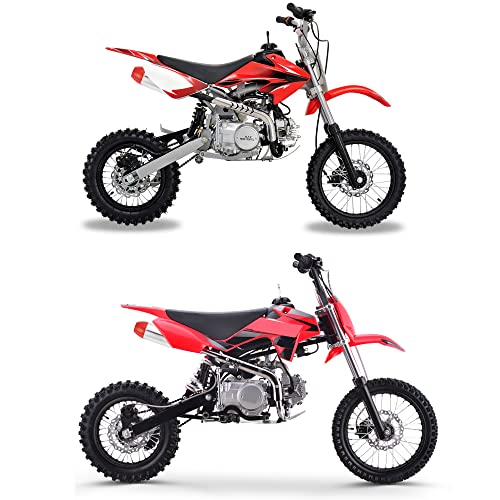 28mm High Performance Exhaust Muffler Silencer Pipe Assembly kit 90cc 110cc 125cc Dirt Pit Bike CRF50 SSR Baja Coolster Piranha Pister Pro Taotao 125cc TTR Taotao DB10 DB14 BMS pro 70 - color: Red+Silver