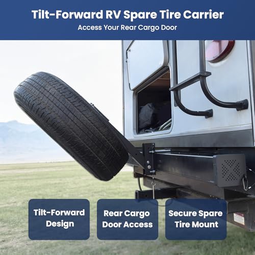Safoner Trailer Spare Tire Holder, Aluminum Carrier for 4" RV Bumper Mount - size: Tilt-Forward