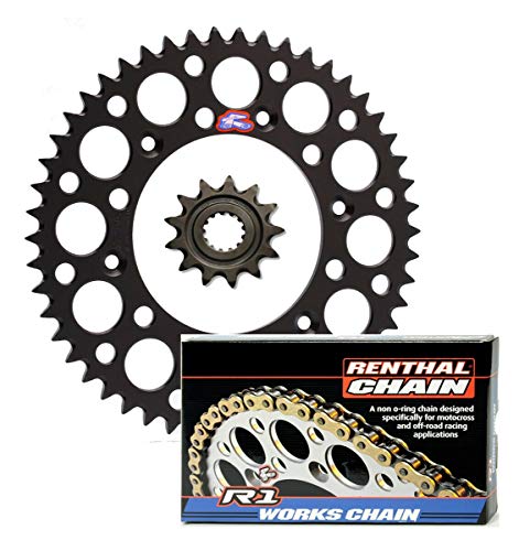 Renthal Grooved Front & Ultralight Rear Sprocket & R1 Works Chain Kit - 13/48 BLACK - Compatible with 1988 to 2008 Honda CR250R - size: 13/48 (Black)