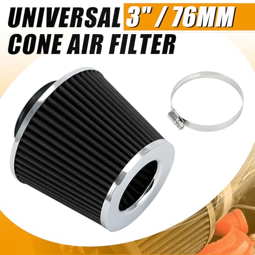 PTNHZ Universal Black 3" 76mm High Flow Cold Air Intake Cone Air Filter Power Intake Air Inlet System Air Cleaner - color: 3" Black (1PCS)