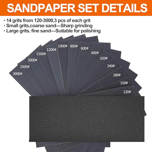 Wet & Dry Sandpaper Set, 42 Sheets of 120 to 3000 grit Sand Paper - style: sandpaper-42 pcs