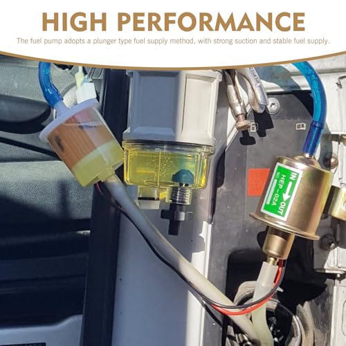 HEP-02A 12V Electric Fuel Pump, 3psi-5psi (mpa) Heavy Duty Low Pressure Delivery Plunger Type Fuel Supply Pump, Engine Fuel Supply System Accessory, Universal Fit for Most Vehicles (Gold)