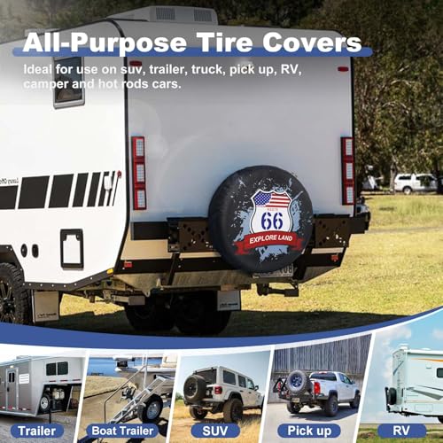 Explore Land Spare Tire Cover Fit Tire Diameters 28-29.75 inch - color: America flag & Route 66, size: Fits Tire Diameters 28''-29.75''