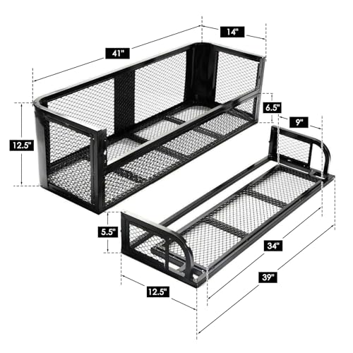 ORCISH Heavy Duty ATV Rear Drop Cargo Basket, 14" W x 41" L x 12.5" H Steel Mesh Rack with Mounting Kit, Universal ATV/UTV Storage Basket for Gear, Camping, Hunting, and Outdoor Use