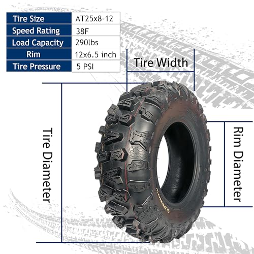 Garvee Set of 2 25x8-12 Front ATV Tires - size: AT25X8-12, style: Pattern E