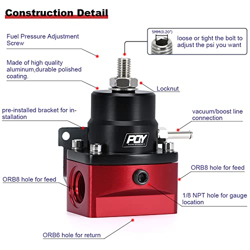 EFI Fuel Pressure Regulator Kit AN8 Feed AN6 Return + 0-160PSI Gauge - color: Multicolored
