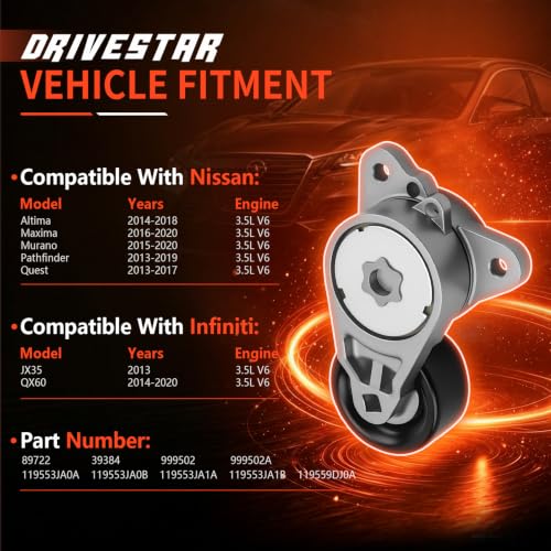 39384 Belt Tensioner w/Pulley for Nissan Altima Pathfinder 3.5L - size: 119553JA0AFBA