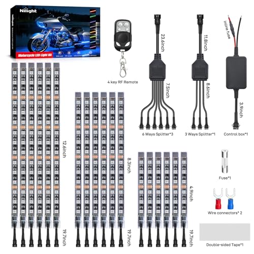 Nilight 18PCS Motorcycle RGB LED Light Kits with RF Wireless Remote - color: 18Pcs RGB LED Strip Lights