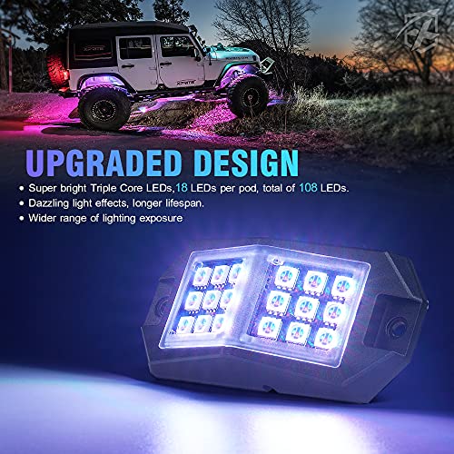 Xprite 18 LED Rock Lights 6 Pods Wide Angle Bluetooth Wheel Well Lights - color: Wide Housing, size: 6 Pods