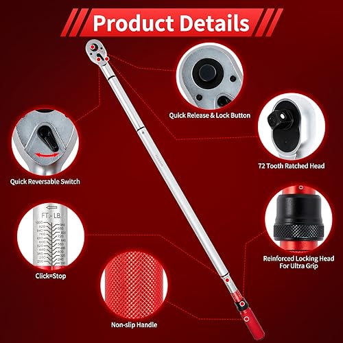 Hairich 3/4- Drive Click Torque Wrench,48 Tooth, 160-1000ft.lb/217-1356Nm - size: 3/4" 160-1000 FT.LB