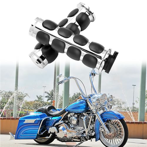 Pair of 1" Dual Chrome Motorcycle Bar End Hand Grips Handlebar Compatible with Cruisers Harley Yamaha Suzuki - color: Chrome#1