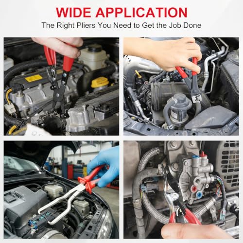 Upgrade 4PCS Hose Clamp Kit for Water Hose and Coolant Radiator Heater, Automotive Hose Repair and Replacement includes Hose Pipe Clamp Clip Flat Band Clamp Pliers, Clic-R Type & Hose Remover Tool