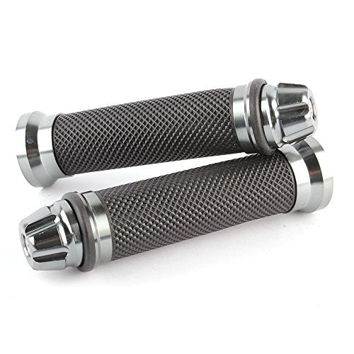 Universal 7/8" 22mm Motorcycle Handlebar Grips - Gel Rubber Compatible with Chopper, Cruiser, Street, Dirt Bike - color: Titanium