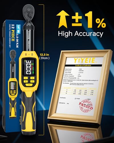 Digital Torque Wrench 1/4" Drive, 1.1-22.1 Ft-lb/1.5-30 N.m (±1% Accuracy) - size: 1/4" 12 PC