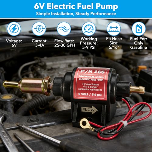 CarBole 6 Volt Electric Fuel Pump 5-9 PSI, 25-30 GPH for Gasoline Engines - size: 6V 5-9 PSI Gasoline Pump