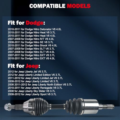 CCIYU CV Axle Shaft Assembly for Dodge Nitro 2007-2011 - Replace# NCV12065 - size: 17-9618