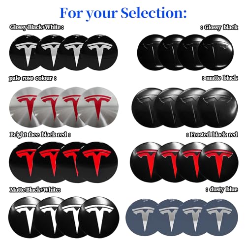 4 Pack Aluminum Waterproof Wheel Cover Center Emblem Sticker for Tesla Model 3 Model Y 56mm Hubcaps Wheel Rim Cover (Matte Black) - color: Matte Black