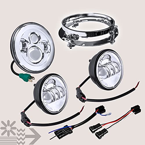TRUE MODS 7 Inch LED Headlight Kit 4.5 Inch Passing Lights Harley Davidson - color: Chrome, size: Headlight + Bracket + Passing Lights