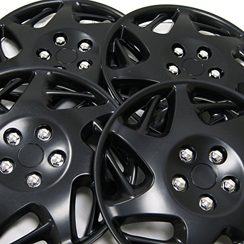 WC3-15-2007J-B - Pack of 4 Hubcaps - 15-Inches | Black | Style 007B Style Snap-On (Pop-On) Type Matte Black Wheel Covers Hub-caps - size: 15-Inches | Black | Style 007B