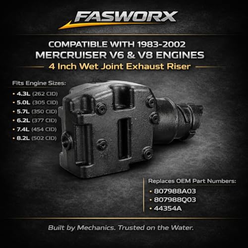 FASWORX Mercruiser Set of 2 Exhaust Riser Elbows with Gaskets & Bolts - Replaces 8079882A, 807988Q03, 807914A1, 44354 - Fits V6 and V8 Mercruiser Engines from 1981 to 2002, 4” Wet Joint Elbow - size: Set of 2