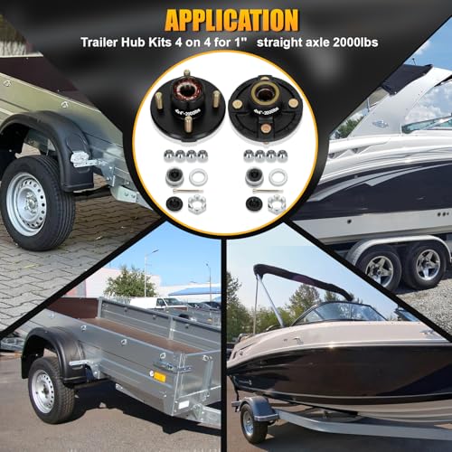 2 Sets 4 Lug Trailer Hub Kit for 2000 Lbs, for 1'' BT9 Straight Axle Spindle Trailer hub 4 lug, Prelubricated L44643 Bearings 4×4 Trailer Axle Kit, Boat Trailer Hubs 4 Lug(only for Straight Spindle) - style: 4*4" Trailer Hub Kit for 2000 lbs Axle