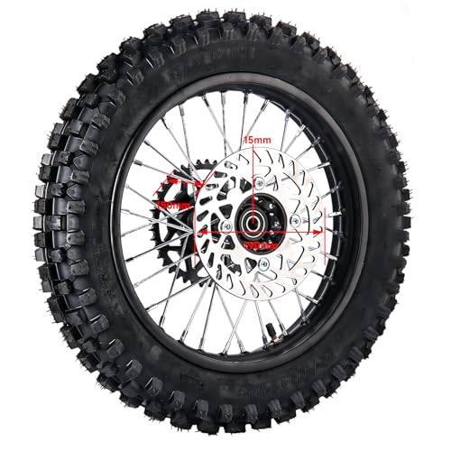 90/100-14(3.00x14) Rear Wheel Tire 70/100-17(2.75x17) Front Wheel Tire With 15mm Inner Bearing 190mm Brake Disc Rotor Chain Sprockets for Dirt Pit Bike Motocross Off Road (15mm Bearing Bore) - size: 15mm Bearing Bore
