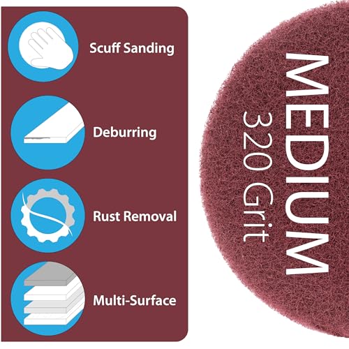 5" Abrasive Pad Hook & Loop Round Non-Woven 320 Grit - 10 Pack (Maroon) - color: Maroon, size: 5" Round