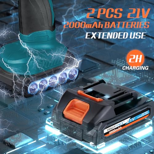 Protmex Cordless Car Buffer Polisher w/ 2x2000mAh 21V Batteries, Blue - color: Blue