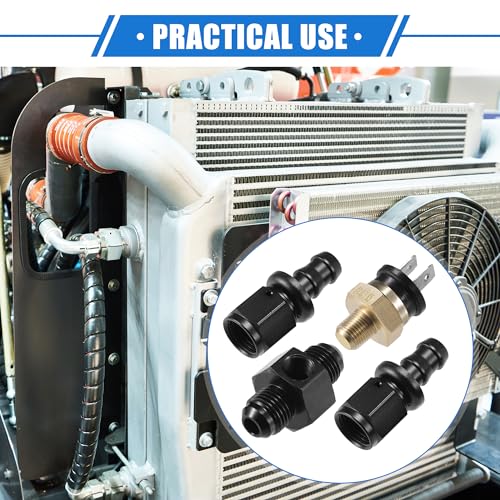 Coolant Hose Thermostat Switch Kit, 6AN 210'F on - 195'F Off Transmission Cooler Sensor Fan Oil Cooler Radiator Electric Switch Fitting Universal for Car Truck Metal Black - size: 210'F on - 195'F
