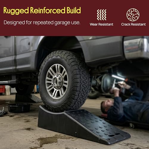 Pyle 1Piece Vehicle Ramp | 20000 lb Capacity Vehicle Ramp for Trucks, SUVs and RVs with 5.5 Inch Lift and Anti-Slip Textured Surface | Car Ramps for Oil Changes, Lightweight with Handle, Black