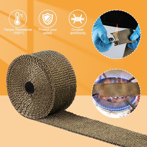 Exhaust Heat Wrap, Tooomplus 2'' x 16' Fiberglass Heat Shield Tape, Heat Wrap for Exhaust Pipes with 10pcs Stainless Steel Ties for Motorcycle Car Truck - size: 16 ft