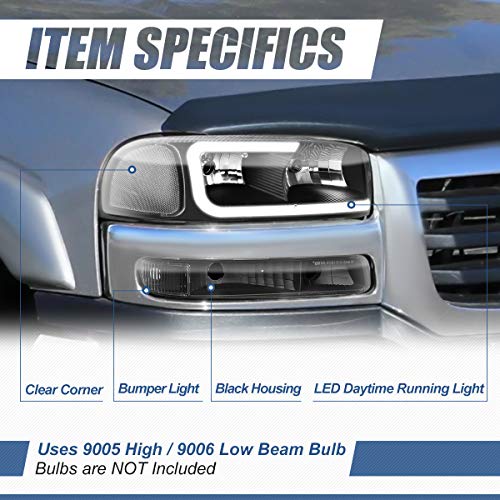 Auto Dynasty LED DRL Headlights for 1999-2007 GMC Sierra 1500-3500 Yukon XL - color: Black