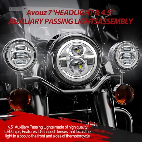 7 Inch Motorcycle LED Headlight 4.5" Fog Passing Lights DOT Kit for Harley Davidson Street Glide Touring Road King Electra Glide Fat boy Ultra Classic Heritage Softail Switchback CVO Tri Glide Chrome - size: 7 inch Kit Chrome