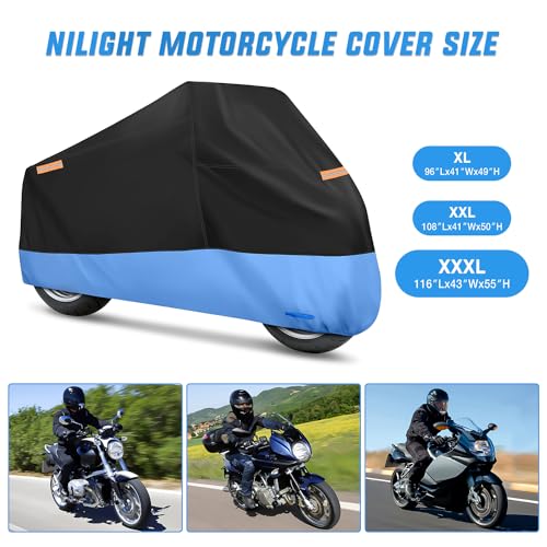NIilight Motorcycle Cover Waterproof Outdoor All Weather, Up to 116 in - size: XXXL - 116''L x 43''W x 55''H