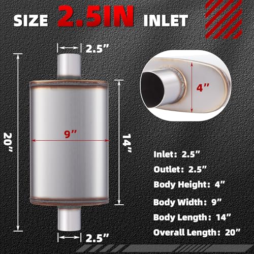 LCGP 2.5inch Universal Muffler, Performance Chamber Exhaust Muffler, 2.5" Center In/Out, 20" Overall Length Straight-Through Performance with Stainless Steel Muffler for Truck, Cars(2.5''Inlet/Outlet) - color: Center In / Center Out, size: 2.5 Inch