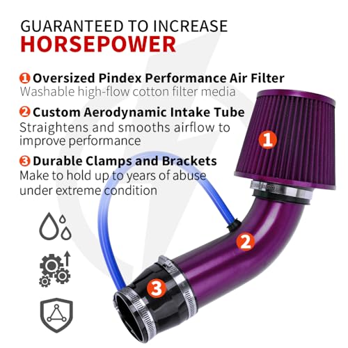 BARTOO 3'' Cold Air Intake Kit Automotive Cold Air Intake Pipe Filter - color: Purple