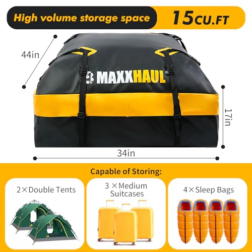 MaxxHaul Rooftop Cargo Bag 15 Cu Ft - Waterproof Universal Car Roof Carrier with Luggage Lock - No Rack Needed - Anti-Slip Mat - 100 lb Capacity - for Cars & SUV's (50719) - style: Rooftop Cargo Bag