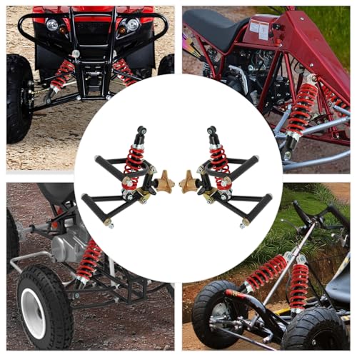 11 Inch Front Suspension Shock Swing Arm Kit for ATV Quad Bike Go Kart Buggy, Upper and Lower Steering Knuckle Spindle Full Replacement DIY Off-Road Upgrade