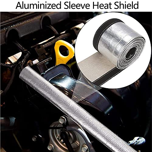 Aluminized Heat Shroud Sleeving Heat Shield 1.1''I.D. x 10FT Fuel line Wire Protection Silver Hose Heat wrap with 10 Pcs Metal Zip Ties - color: silver, size: 1.1''I.D.