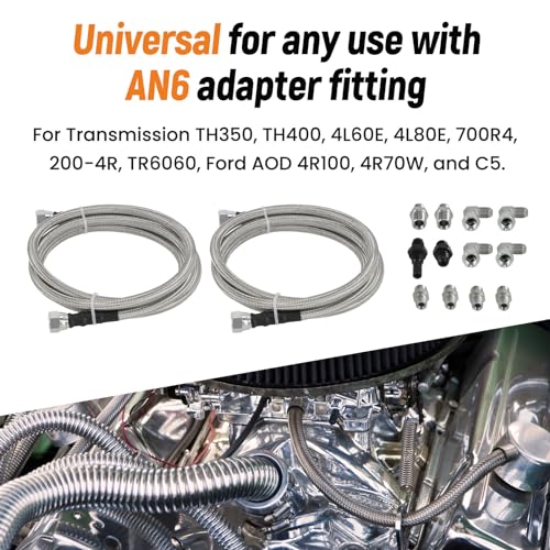 maXpeedingrods 6AN Transmission Cooler Hose Lines Kit OFK19-70-SS for TH350/TH400/4L60E/4L80E/700R4/200-4R/TR6060/4R100/4R70W/C5, Stainless Steel Braided PTFE Hose for Buick/Cadillac/Chevy/GMC - size: OFK19-70-SS