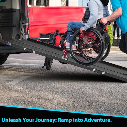 WHALEMOTOR Black Portable Wheelchair Ramp, 7FT No-sew Non-Slip Aluminum Wheelchair Ramp, Folding Portable Wheelchair Ramps for Home, Weight Capacity Up to 800 LBS, Loading Dock Plates - size: 7FT Using height 7-21"
